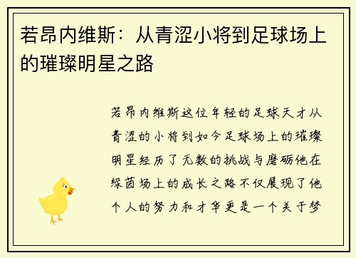 若昂内维斯：从青涩小将到足球场上的璀璨明星之路